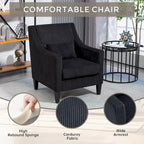 Black Corduroy Accent Armchair, Single Seat, Rubber Wood Legs
