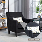 Black Corduroy Accent Armchair, Single Seat, Rubber Wood Legs