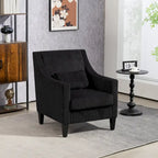Black Corduroy Accent Armchair, Single Seat, Rubber Wood Legs