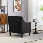 Black Corduroy Accent Armchair, Single Seat, Rubber Wood Legs