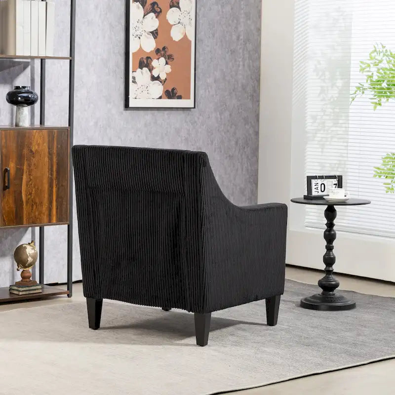 Black Corduroy Accent Armchair, Single Seat, Rubber Wood Legs