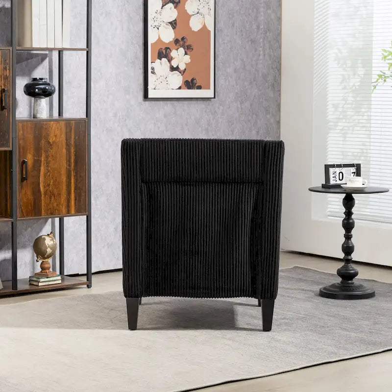 Black Corduroy Accent Armchair, Single Seat, Rubber Wood Legs