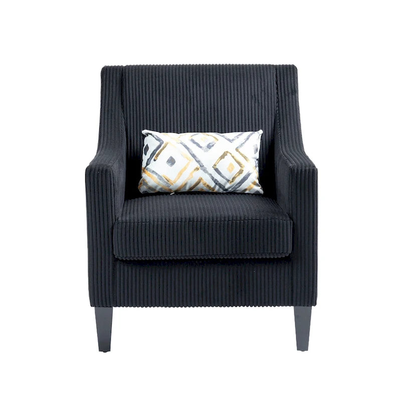 Black Corduroy Accent Armchair, Single Seat, Rubber Wood Legs