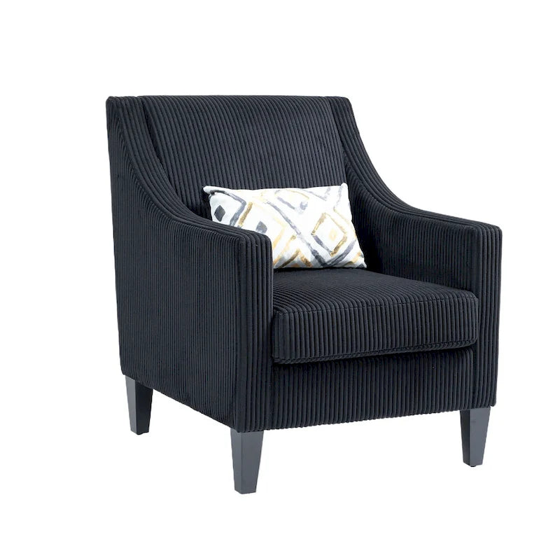 Black Corduroy Accent Armchair, Single Seat, Rubber Wood Legs