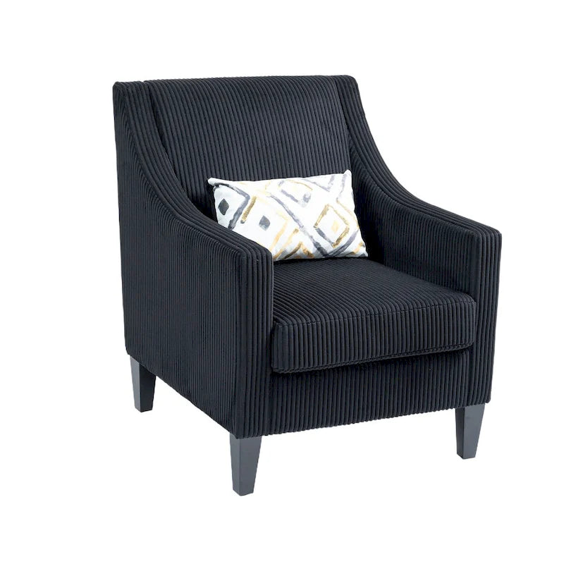 Black Corduroy Accent Armchair, Single Seat, Rubber Wood Legs