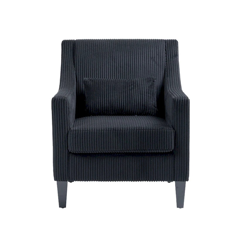 Black Corduroy Accent Armchair, Single Seat, Rubber Wood Legs