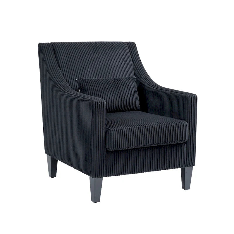 Black Corduroy Accent Armchair, Single Seat, Rubber Wood Legs