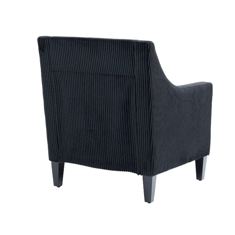 Black Corduroy Accent Armchair, Single Seat, Rubber Wood Legs