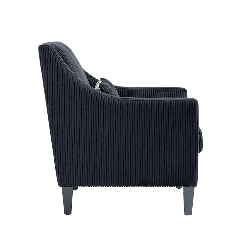 Black Corduroy Accent Armchair, Single Seat, Rubber Wood Legs