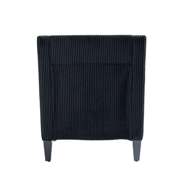 Black Corduroy Accent Armchair, Single Seat, Rubber Wood Legs