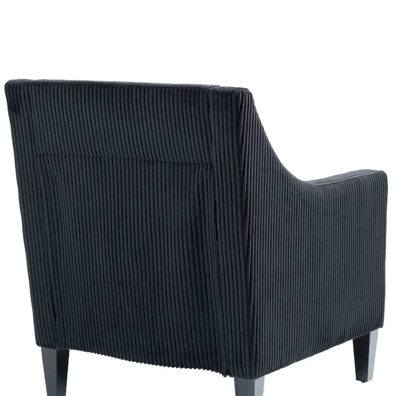 Black Corduroy Accent Armchair, Single Seat, Rubber Wood Legs
