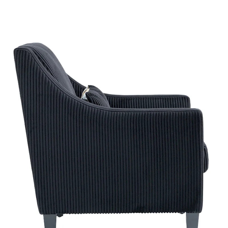 Black Corduroy Accent Armchair, Single Seat, Rubber Wood Legs