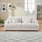 White Corduroy 3-Seater Sofa with 4 Toss Pillows