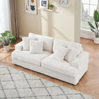 White Corduroy 3-Seater Sofa with 4 Toss Pillows