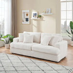 White Corduroy 3-Seater Sofa with 4 Toss Pillows