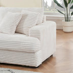 White Corduroy 3-Seater Sofa with 4 Toss Pillows