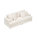 White Corduroy 3-Seater Sofa with 4 Toss Pillows