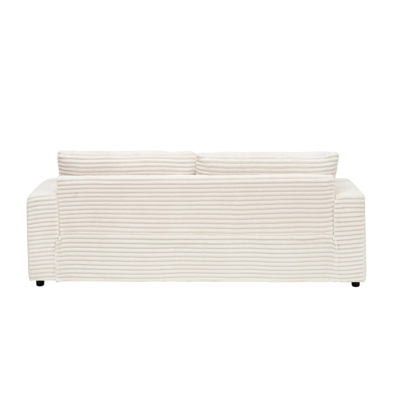 White Corduroy 3-Seater Sofa with 4 Toss Pillows