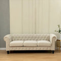Beige Velvet Chesterfield Sofa, Tufted, 3-Seater