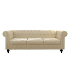 Beige Velvet Chesterfield Sofa, Tufted, 3-Seater