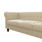 Beige Velvet Chesterfield Sofa, Tufted, 3-Seater