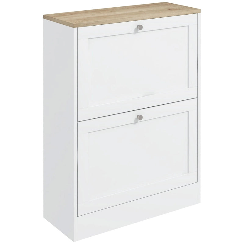 Slim Shoe Cabinet for Entryway, Hidden Shoe Storage Cabinet with 2 Flip Drawers and Adjustable Shelves for 12 Pairs of Shoes