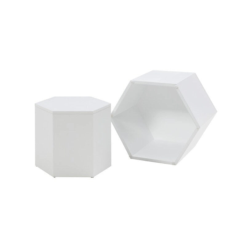 White / Black Nesting Side Table Set of 2, MDF Veneer, No Assembly