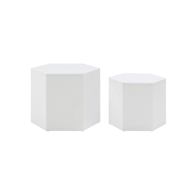 White / Black Nesting Side Table Set of 2, MDF Veneer, No Assembly
