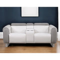 White & Gray Power Reclining Loveseat, Faux Leather & Microfiber, 2-Seat