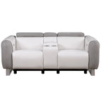White & Gray Power Reclining Loveseat, Faux Leather & Microfiber, 2-Seat