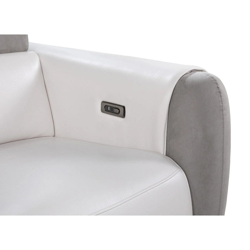 White & Gray Power Reclining Loveseat, Faux Leather & Microfiber, 2-Seat