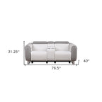 White & Gray Power Reclining Loveseat, Faux Leather & Microfiber, 2-Seat