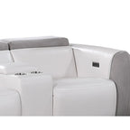 White & Gray Power Reclining Loveseat, Faux Leather & Microfiber, 2-Seat