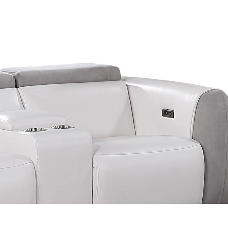 White & Gray Power Reclining Loveseat, Faux Leather & Microfiber, 2-Seat