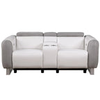 White & Gray Power Reclining Loveseat, Faux Leather & Microfiber, 2-Seat