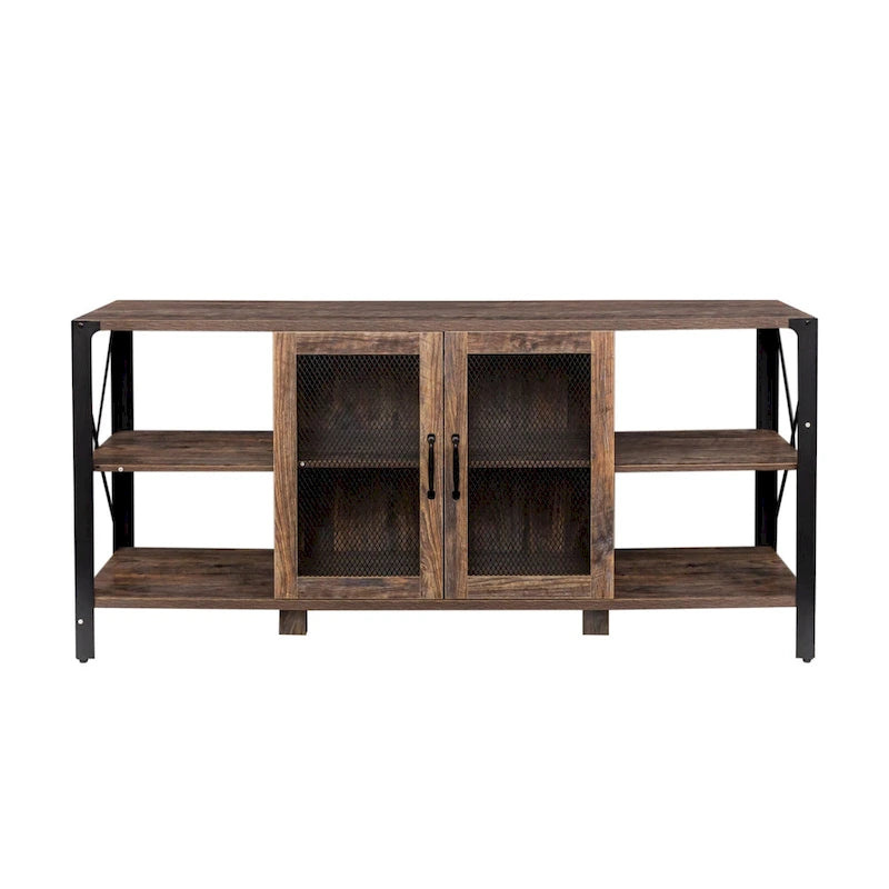 Espresso TV Stand with Open Shelves and Mesh Cabinet, Fits up to 85" TVs