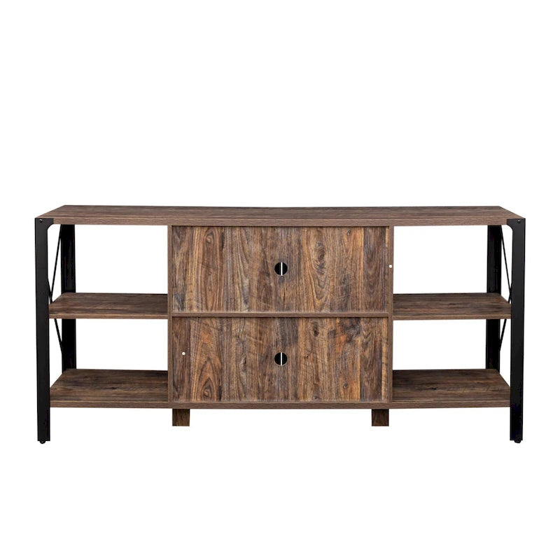 Espresso TV Stand with Open Shelves and Mesh Cabinet, Fits up to 85" TVs