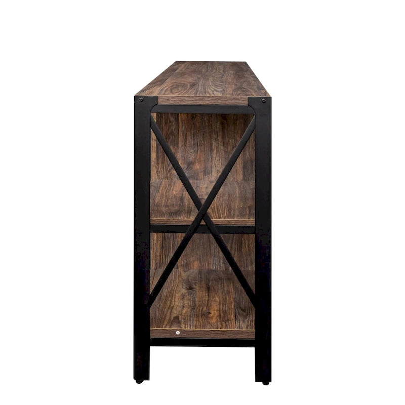 Espresso TV Stand with Open Shelves and Mesh Cabinet, Fits up to 85" TVs