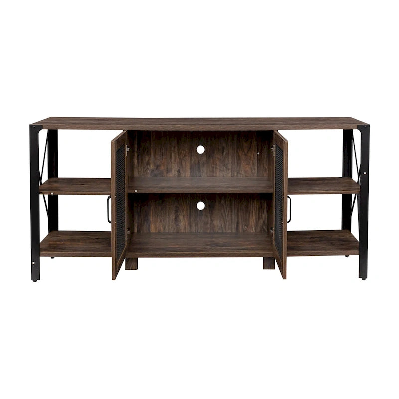 Espresso TV Stand with Open Shelves and Mesh Cabinet, Fits up to 85" TVs