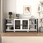 Espresso TV Stand with Open Shelves and Mesh Cabinet, Fits up to 85" TVs