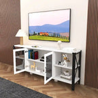 Espresso TV Stand with Open Shelves and Mesh Cabinet, Fits up to 85" TVs