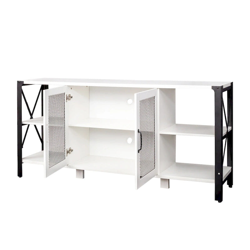 Espresso TV Stand with Open Shelves and Mesh Cabinet, Fits up to 85" TVs