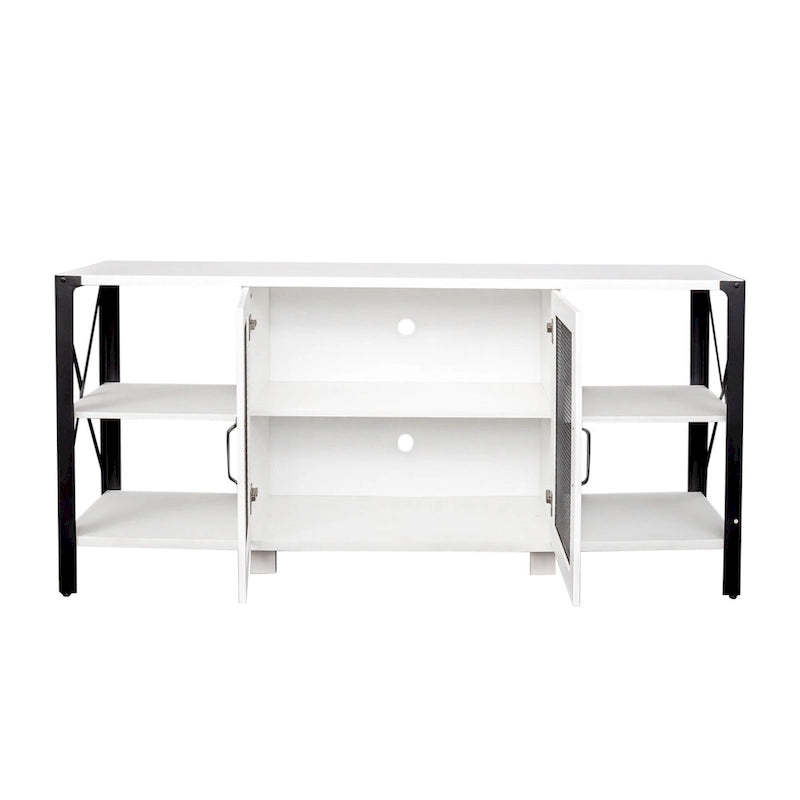 Espresso TV Stand with Open Shelves and Mesh Cabinet, Fits up to 85" TVs