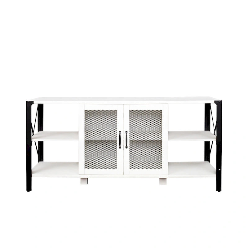 Espresso TV Stand with Open Shelves and Mesh Cabinet, Fits up to 85" TVs
