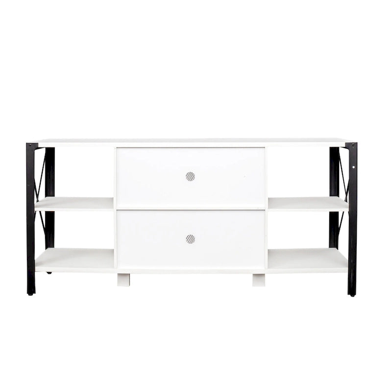 Espresso TV Stand with Open Shelves and Mesh Cabinet, Fits up to 85" TVs