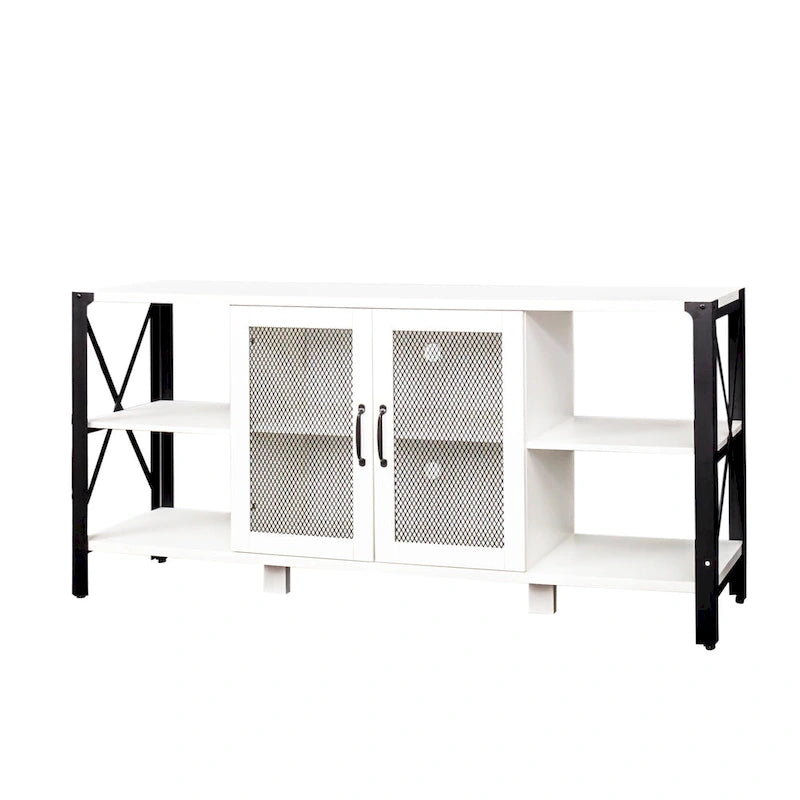 Espresso TV Stand with Open Shelves and Mesh Cabinet, Fits up to 85" TVs