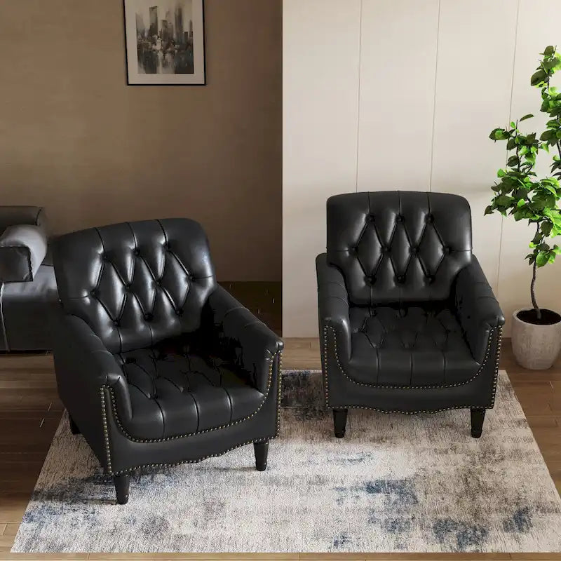 Modern Tufted Accent Armchair with Nailhead Trim Set of 2