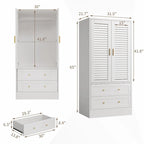 Black Freestanding Wardrobe with 2 Shutter Doors, Hanging Rod & 2 Drawers, 1-Person