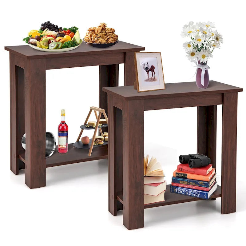 Gymax 2 PCS 2-Tier End Table Modern Sofa Bedside Compact Nightstand w/