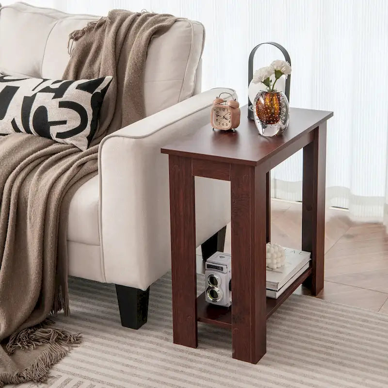 Gymax 2 PCS 2-Tier End Table Modern Sofa Bedside Compact Nightstand w/